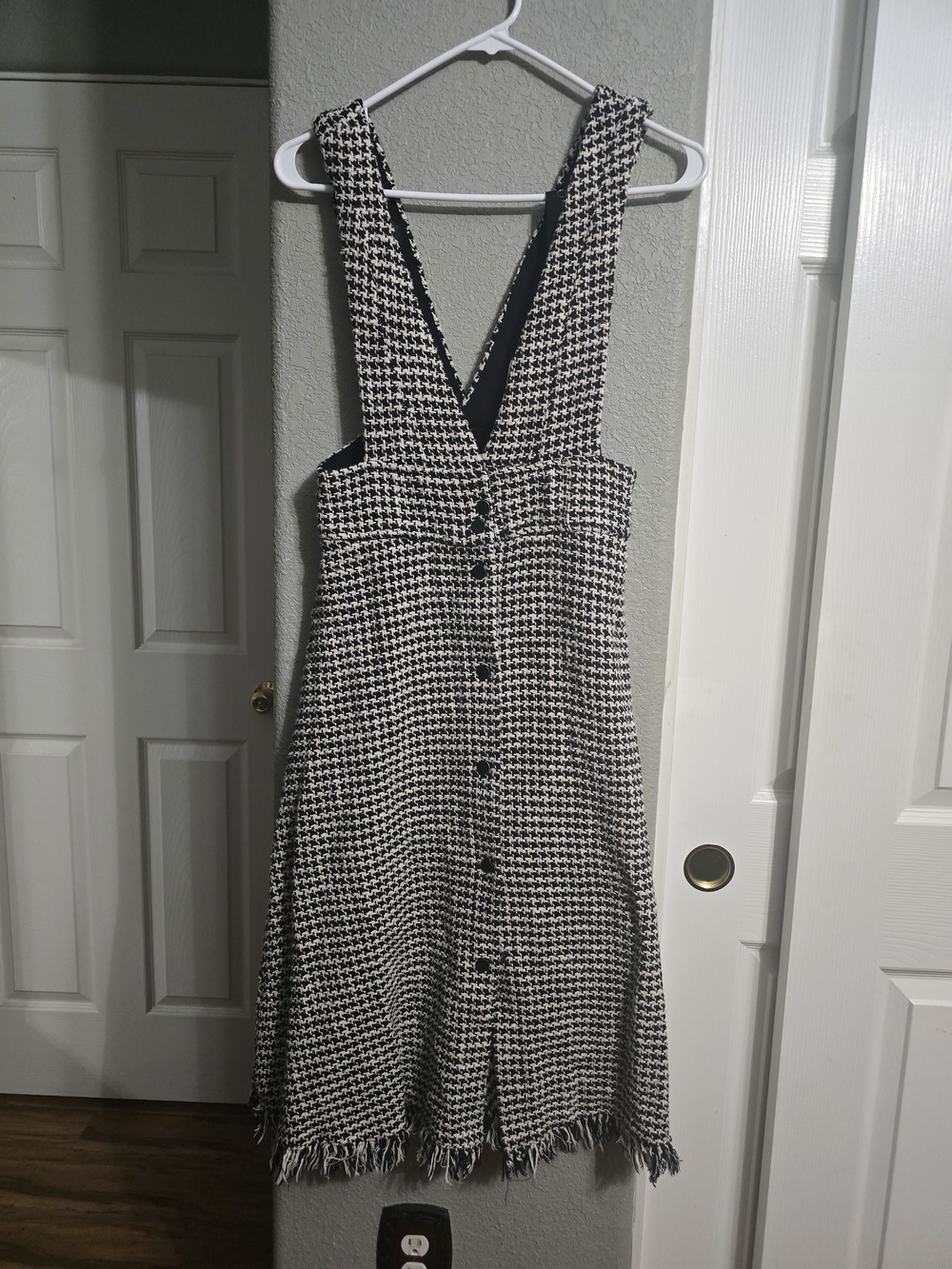 Zara Black & White Houndstooth Pinafore Midi Dress